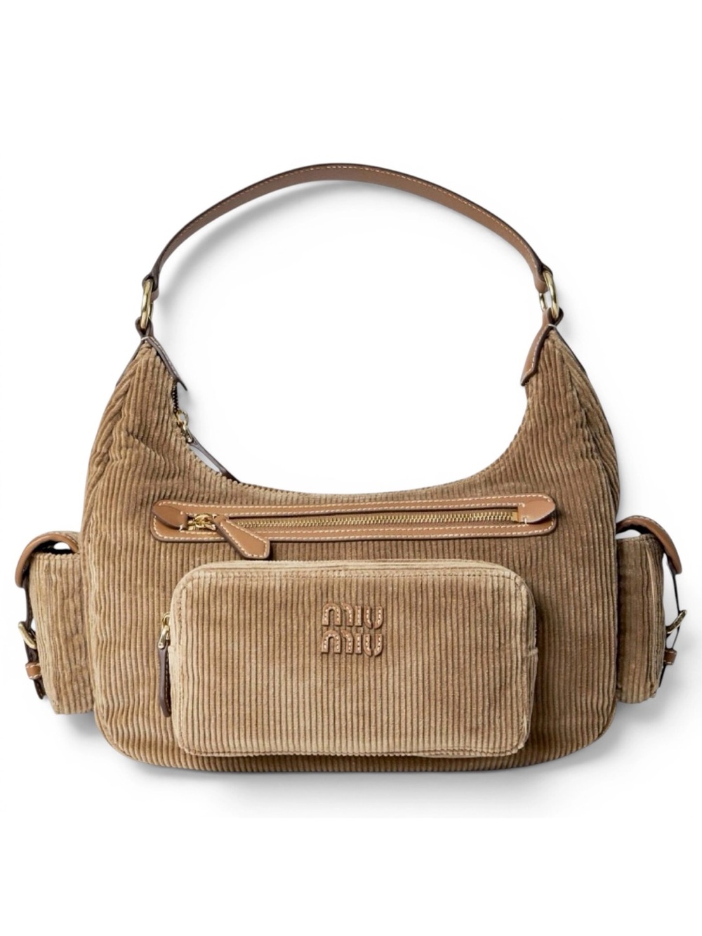 MIU MIU Pocket corduroy velvet leather shoulder bag
